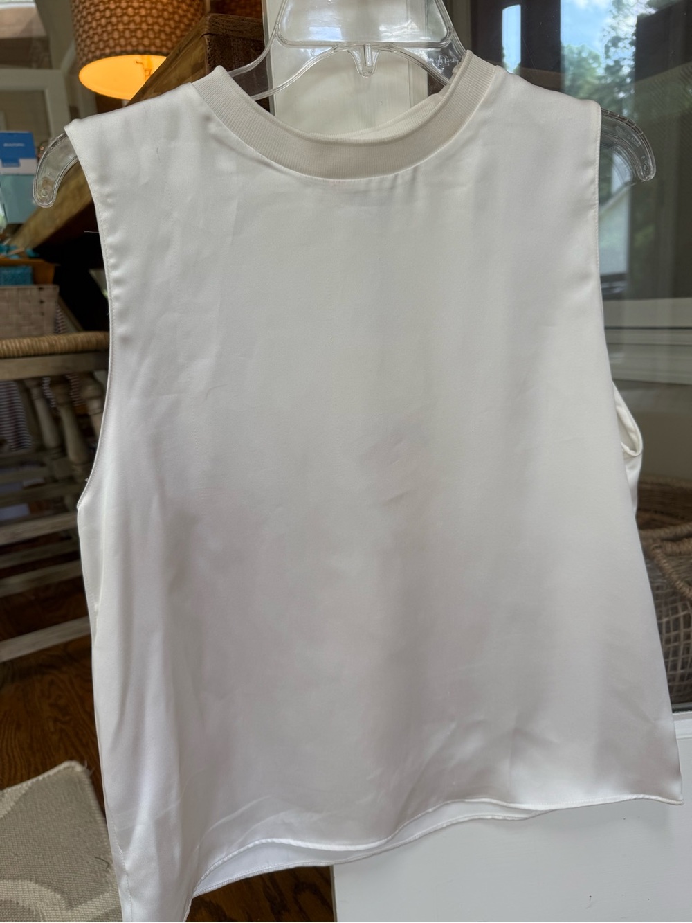 ZARAS MWT SILK LIKE Women's Cream Sleeveless Mock-Neck Top BEAUTIFUL!